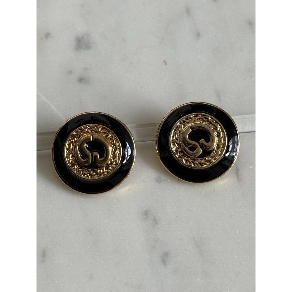 VTG St John Knits 0.8 Inch Gold Tone SJ Black Large Logo 2 Replacement Buttons